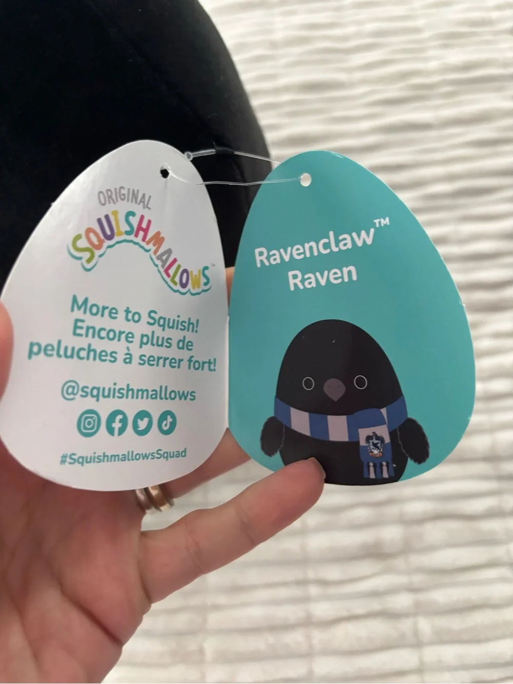 Squishmallows Black Plush Bird with Blue & White Scarf Ravenclaw